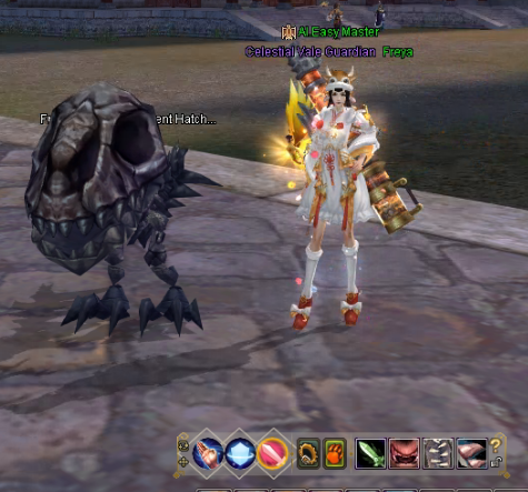 Derjan's Ancient Hatchling ยืนกับตัวละคร